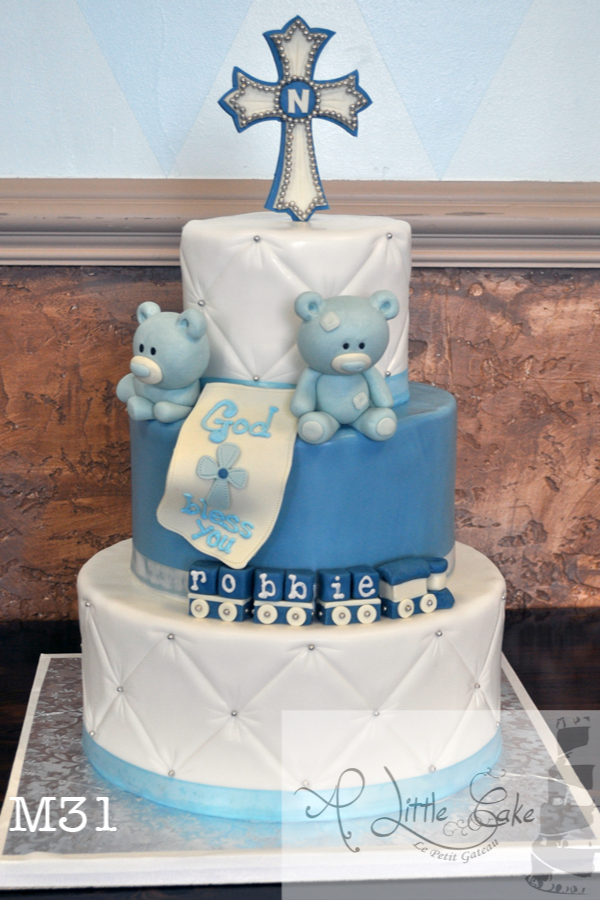 Baby Christening Cake – With Teddy Bears And Toy Train