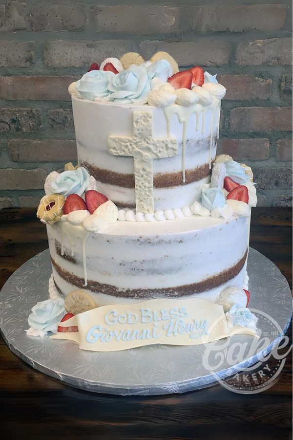 Communion Cake – Naked Cake With Flowers And Strawberries