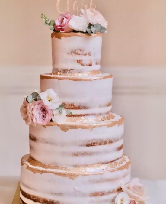 Naked Wedding Cake With Gold Leaf NY NJ