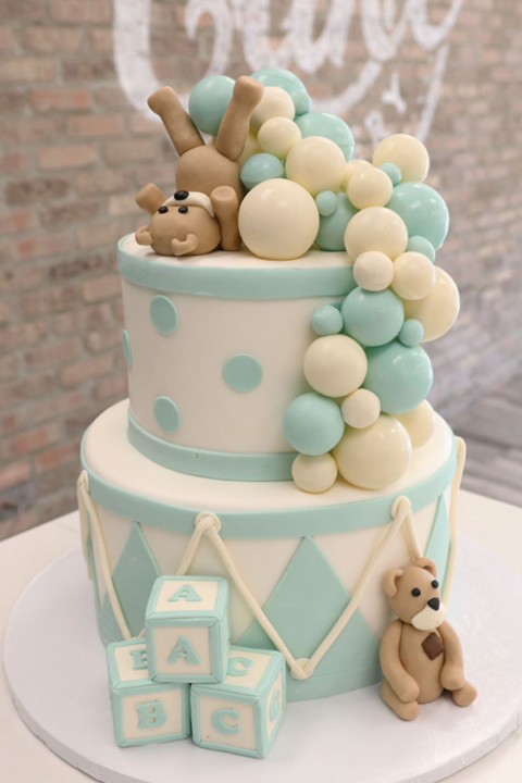 Baby Shower cakes Drum, Baby Blocks, Chocolate Bubbles And Teddy Bears