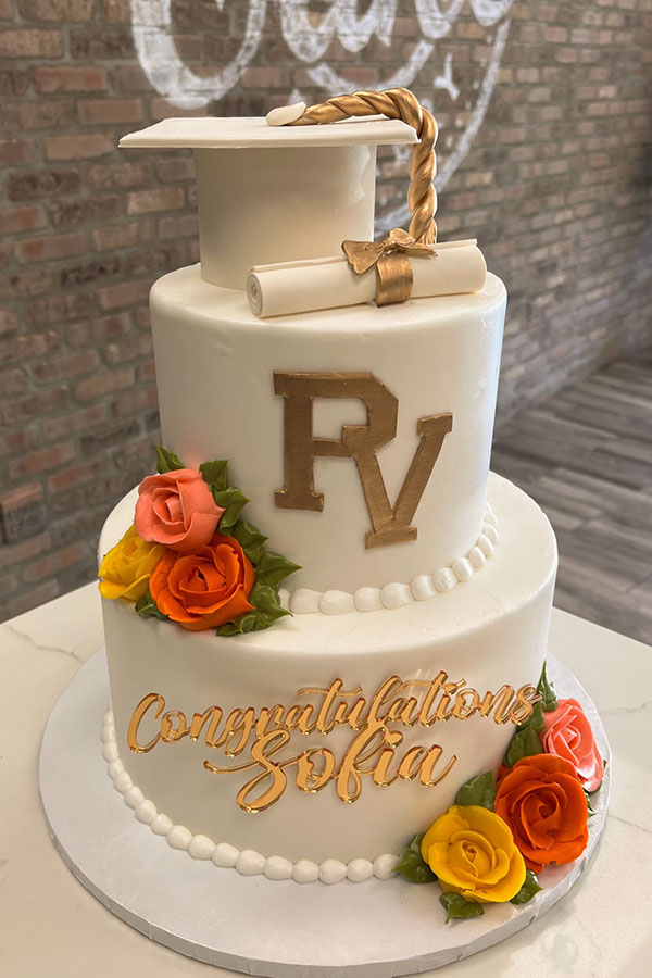 Floral Crest Graduation Cake
